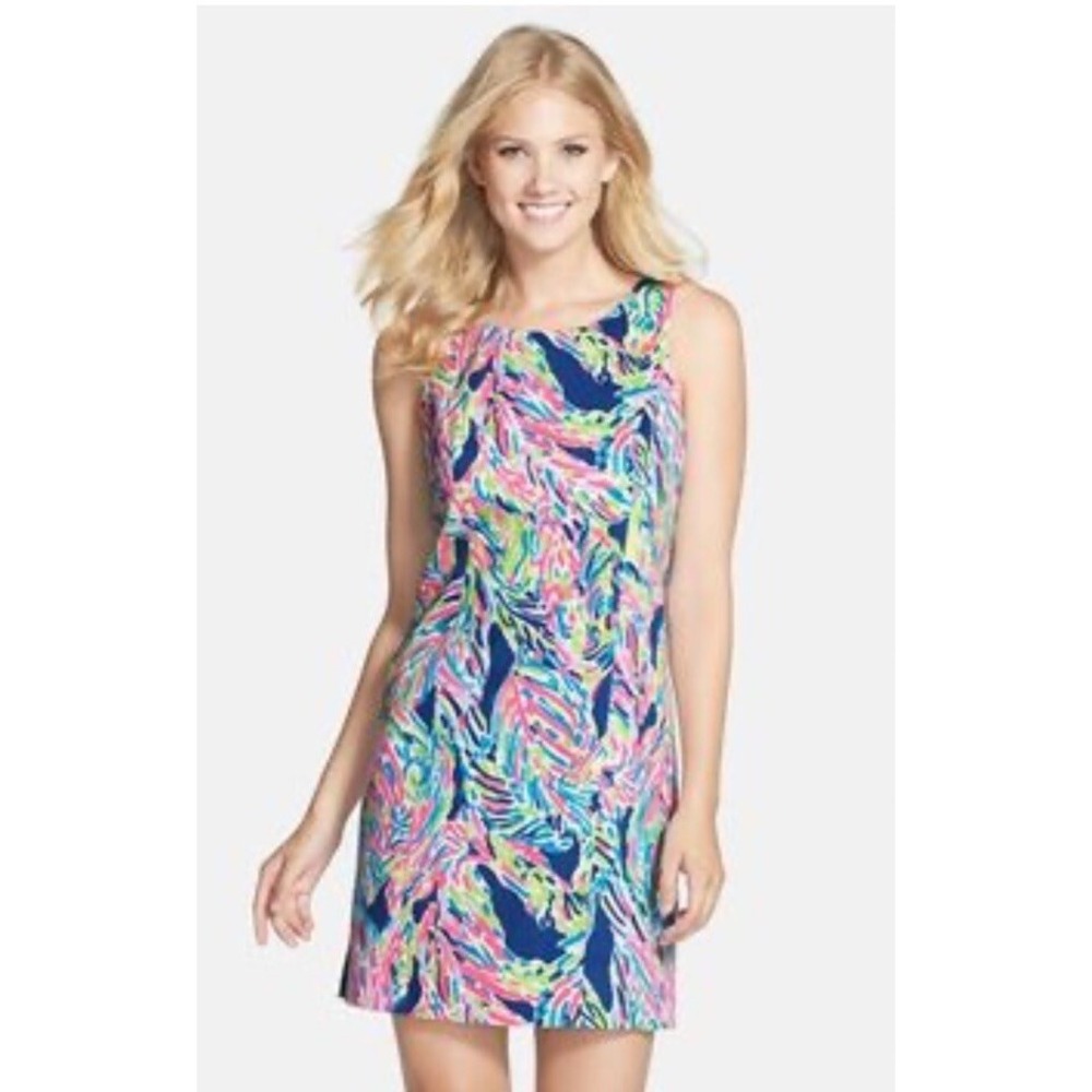 Lilly Pulitzer Indigo Palm Cathy Shift Dress Blue Pink Floral Size 4